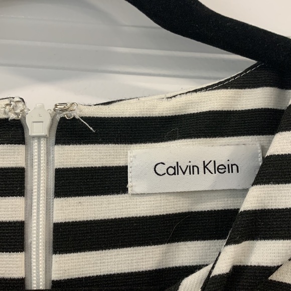 Calvin Klein Dress  - Black & White striped, sleeveless & fitted midi. - Picture 3 of 7